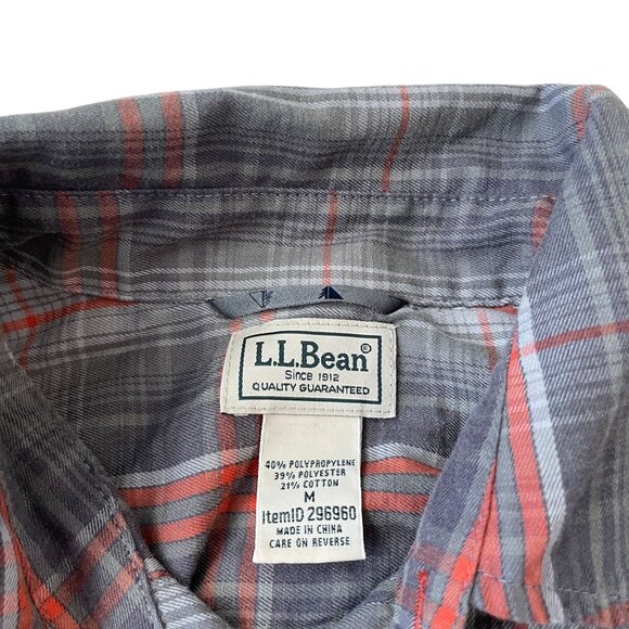 L.L. Bean Flannel Shirt Men's Size Medium Gray Plaid Lightweight - Picture 2 of 5